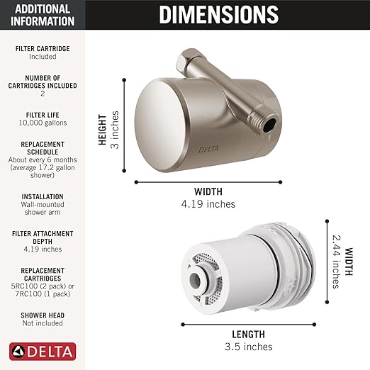 Delta Faucet Clarifi Standard Shower Filter Attachment Brushed Nickel with Additional Filter Cartridge
