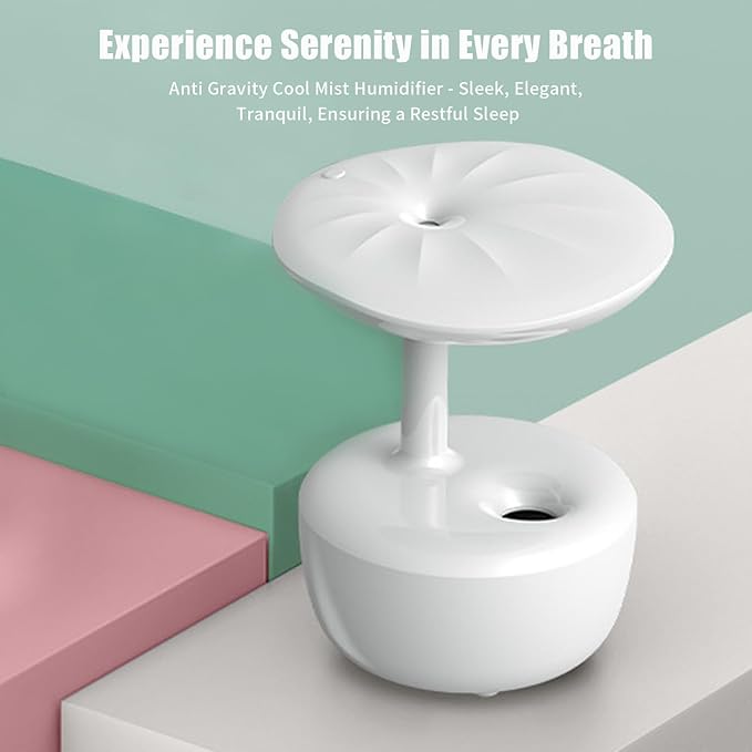 Crystalberry Anti Gravity Cool Mist Humidifier, Hovering Water Droplet Backflow Humidifier, 36db Quiet Air Humidifier with Night Light, Auto Shutdown Power-off Protection, 23.67oz, WHITE