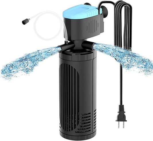 AquaMiracle Submersible Aquarium Filter 3-Stage in-Tank Filter with Dual Water Outlet & Aeration, Water Flow Adjustable 225GPH Internal Fish Tank Filter for 20-70 Gallon Aquariums