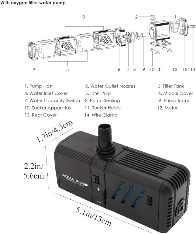 MQ 130GPH Submersible Water Pump (500L/H, 6W) with Filters and Water Nozzles, Ultra Quiet for Aquarium, Fish Tank, Pond, Fountain, Hydroponics