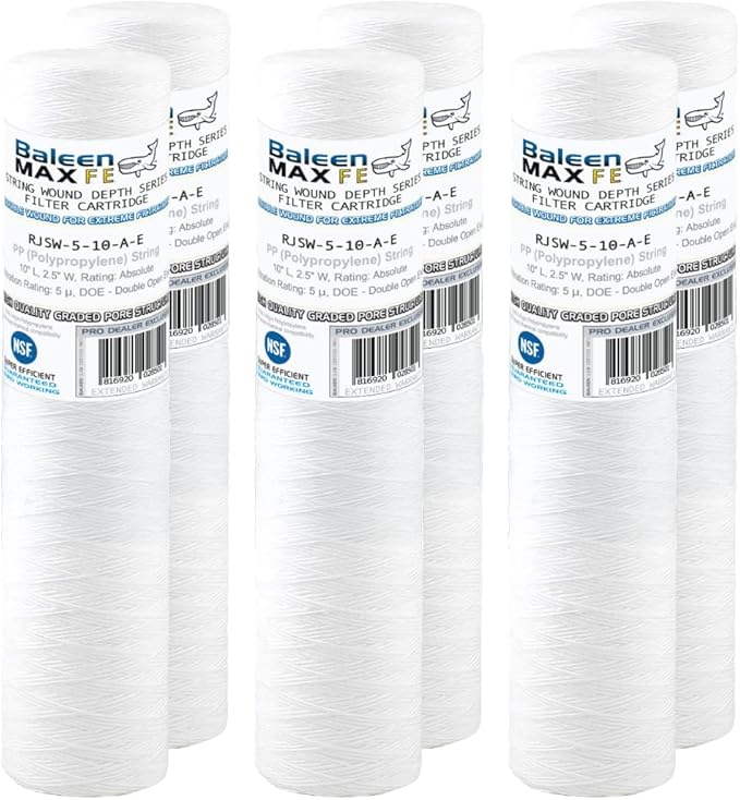 Baleen Filters 10" x 2.5" 5 Micron String Wound Sediment Filter Cartridge Replaces Hydronix SWC-25-1005, Watts SF5-978, Pentek WP-5 (06 Pack)