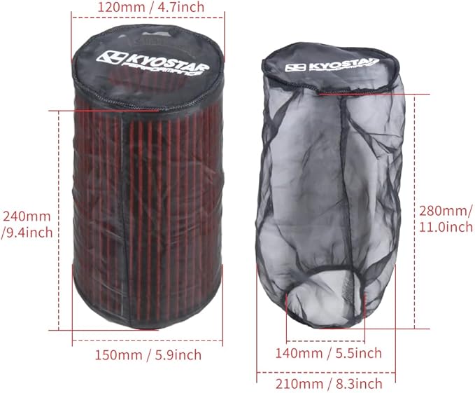 Kyostar Universal 9 Inch Air Filter Cover, Dustproof Cold Air Intake Filter Cover Wrap for Car, Air Intake Filter Sock Cover for High Flow Air Intake Filters