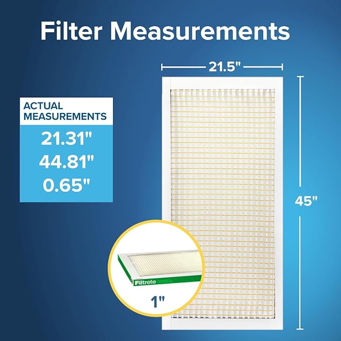 Filtrete 21.5x45x1 AC Furnace Air Filter, MERV 8, MPR 700, Tough on Pollen, Easy on Airflow, 3-Month Pleated 1-Inch Electrostatic Air Cleaning Filter, 4-Pack (Actual Size 21.31 x 44.81 x 0.65 in)