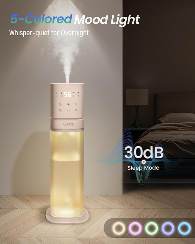 Smart Humidifier Large Room, 2.1Gal/8L Humidifiers for Bedroom with Extended Tube&Night Light, Whole House Cool Mist Humidifiers, WIFI App&Voice Control, School/Office/Warehouse, Pale Pink