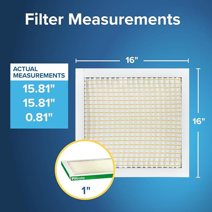 Filtrete 16x16x1 AC Furnace Air Filter, MPR 700, MERV 8, Tough on Pollen, Easy on Airflow, 3-Month Pleated 1-Inch Electrostatic Air Cleaning Filter, 4-Pack (Actual Size 15.81 x 15.81 x 0.81 in)