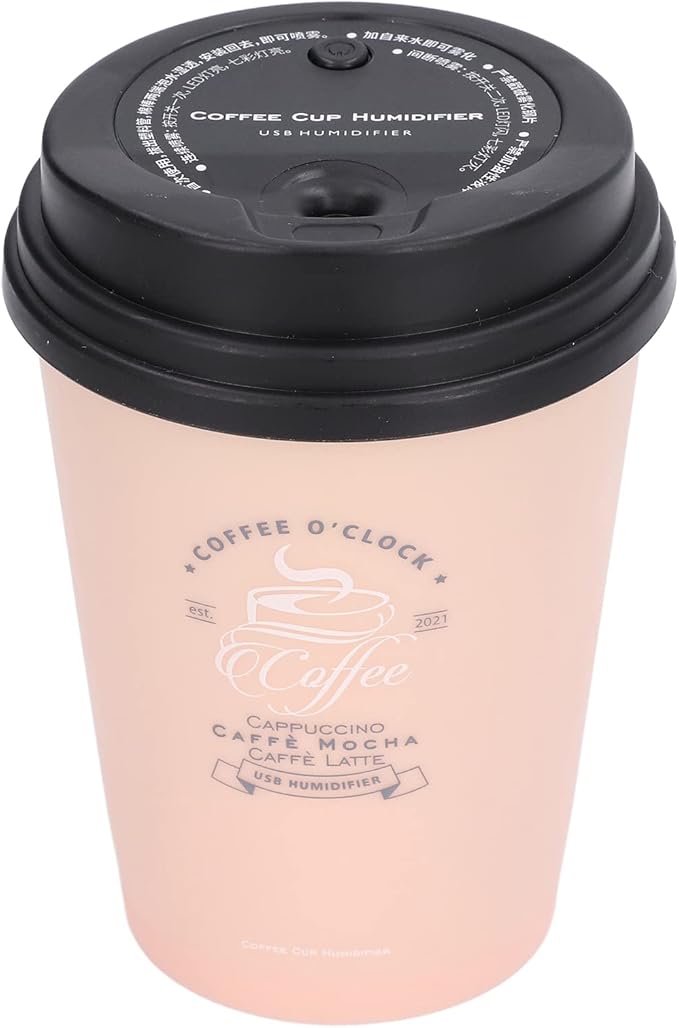 Mini Humidifier, USB 300ml Coffee Cup Low Noise Auto Off Desk Humidifier, Car Humidifier Diffuser, Small Humidifier, Portable Humidifier for Travel, Cute Humidifiers for Bedroom Home Office(Pink)