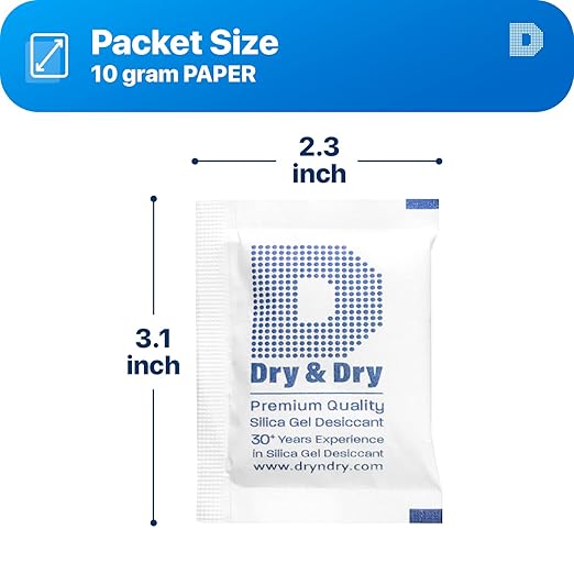 10 Gram Pack of 20 "Dry&dry" Silica Gel Packets Desiccant Dehumidifiers