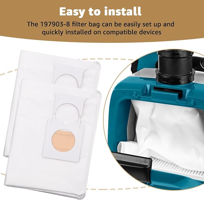 191C26-2 filter bag replacement - Compatible with XCV17/XCV18 18V X2 LXT makita backpack vacuum Heavy-duty filtration, long-lasting durability-5-pack
