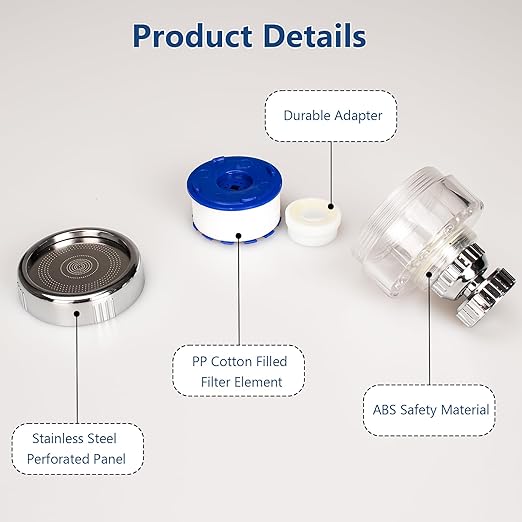 7Pcs Sink Water Filter with Filter Elements Set, Universal Sink Faucet Filter 360°Rotating, Sink Faucet Filter Removes Fluoride Hard Water, Tap Water Filter for Home Kitchen Sink