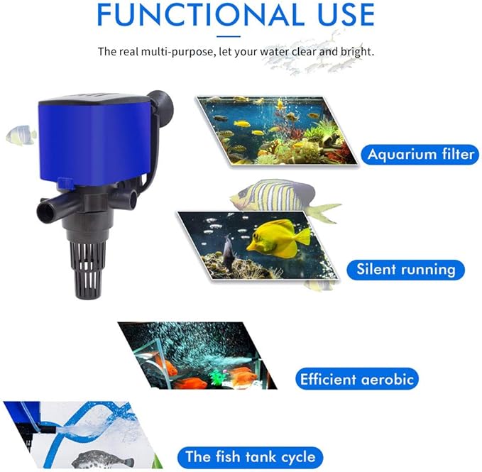 475 GPH Powerhead Submersible Pump - 3 in 1 Aquarium Fish Tank Pump with Oxygenation, Filtration & Water Cycling, 5 ft max lift, 25W - 3 Pack