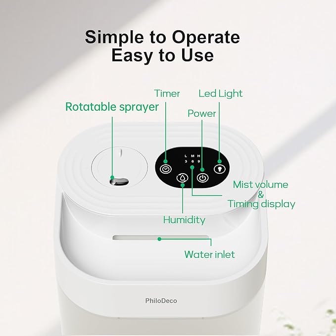 PHILODECO 4.5L Cool Mist Humidifier for Bedroom, Baby Nursery & Plants – Ultrasonic, Silent, with Aroma Diffuser, Multi-Color LED Night Light, Leak-Proof and Easy to Clean