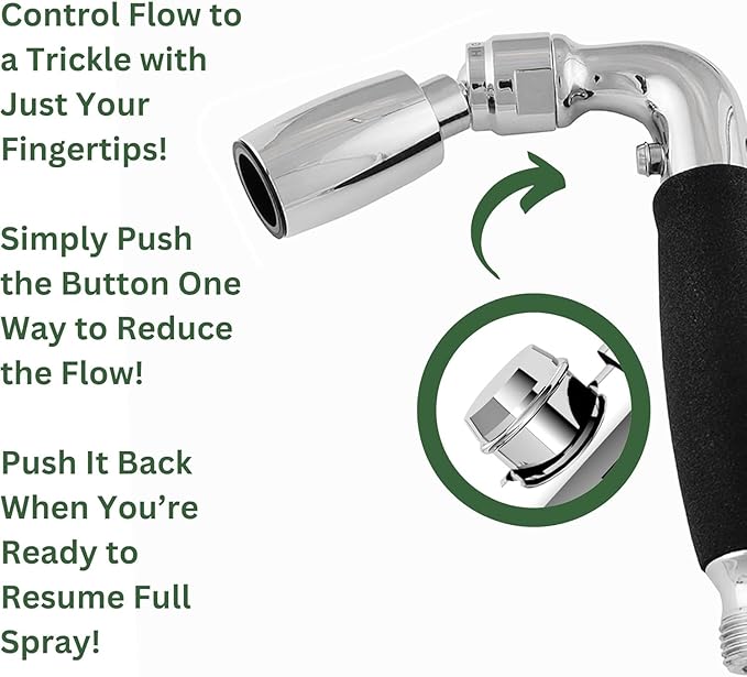 High Sierra® Solid Metal Handheld Shower Head, Lead-Free, with Built-In Trickle Valve. Shower Hose and Holder Not Included. Low Flow 1.5 GPM. Matte Black