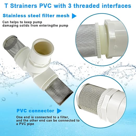 1" T Strainers Steel Filter Cover Connected to 1" PVC DN25 Water Pipe, Suction Hose 1 inch T Strainer Used to Remove Debris and Reduce Solid Entry