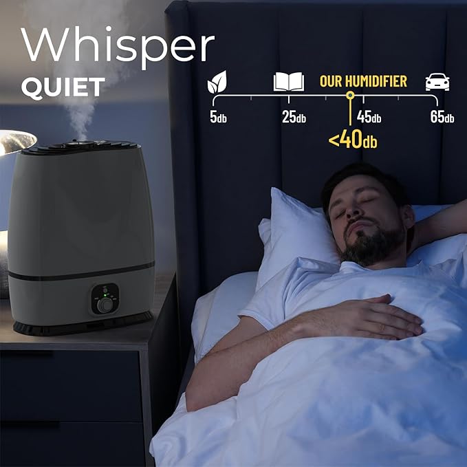 Everlasting Comfort Cool Mist Humidifiers for Bedroom 6L - Humidifier Large Room No-Filter, Quiet Air Humidifier for Plants, Allergies, Dry Skin, Congestion, 50 Hr Run Time