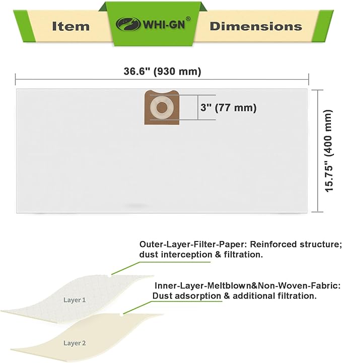 VF6000 Filter Replacement for Rigid Shop Vac Filter 5-20 Gallon, 5-LAYER HEPA Cartridge 97457 + VF3502 Vacuum Bags 23743 2-LAYER High Efficiency for RIDGID 12-16 Gal Wet/Dry Vacuums (2FILTER + 5BAGS)