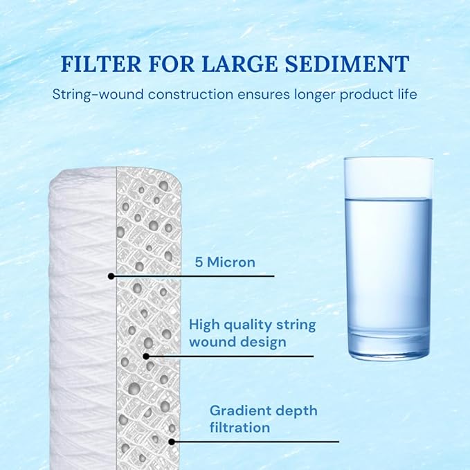 Baleen Filters 10" x 2.5" 5 Micron String Wound Sediment Filter Cartridge Replaces Hydronix SWC-25-1005, Watts SF5-978, Pentek WP-5 (25 PACK)