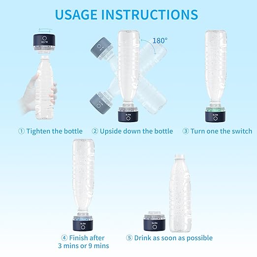 Portable Hydrogen Water Bottle Generator 3200PPB Rechargeable with PEM SPE Technology for Home Travel Sport Drinking Improve Health (Blue)