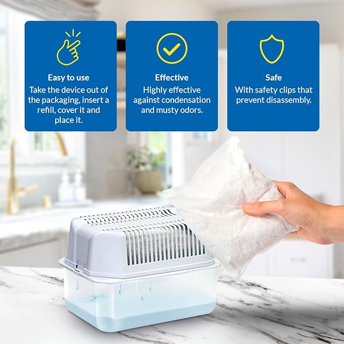 HUMYDRY® - Pack of 6 Dehumidifier Devices with 6 Moisture Absorber Refills - 35.3 oz - Large Size - Fragrance Free - Ideal for Spaces Up to 400 sq.FT