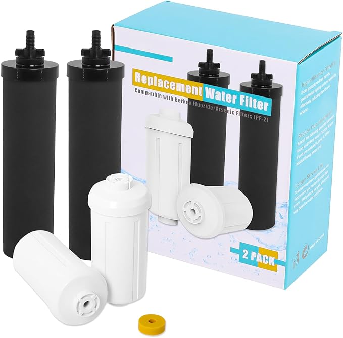 Water Filter Replacement Compatible with Berkeyy Black Filters & PF 2 Fluoride Filters Gravity Water Filter System by NSF/ANSI 42 Certified, 2 Packs Combo water filtration replacement