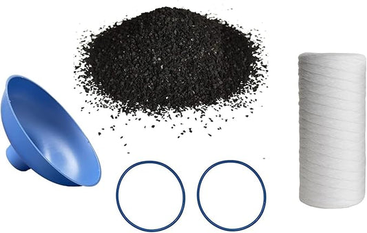 IPW Industries Inc. - Activated Charcoal Water Filter (P-600-P) - Coconut Shell Carbon for Whole House Water Filter System with 5 Micron Sediment Filter, O-Rings & Funnel