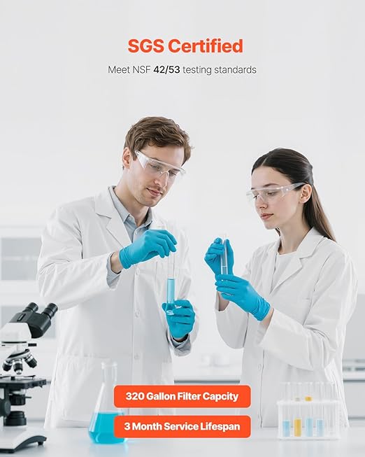 VEVOR Faucet Water Filter, Faucet Mount Water Filtration, 5-Stages Tap Filters Reduce 97% Lead, 95% Chlorine, Rust, Water Purifier for Kitchen Bathroom Sink, 320 Gal, 1 Filter, White