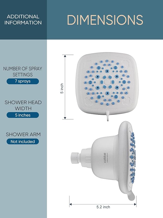 Cobbe Filtered Shower Head, 7 Modes High Pressure Shower Heads - 16 Stage Shower Head Filter for Hard Water for Remove Chlorine and Harmful Substances (Ivory White, 6 Inch Square)
