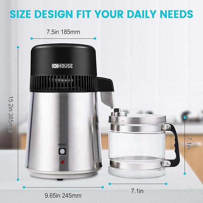 DC HOUSE Water Distiller 1 Gallon Distilled Water Machine, Stainless Steel Water Distillers for Home Countertop, 750W Distilled Water Maker Tabletop Distiller to Make Clean Water