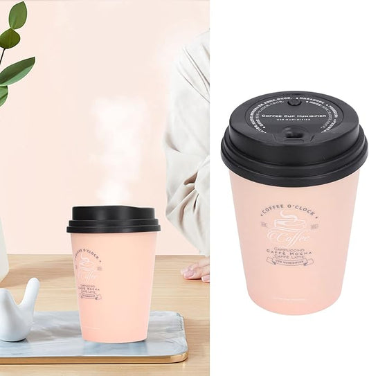 Mini Humidifier, USB 300ml Coffee Cup Low Noise Auto Off Desk Humidifier, Car Humidifier Diffuser, Small Humidifier, Portable Humidifier for Travel, Cute Humidifiers for Bedroom Home Office(Pink)
