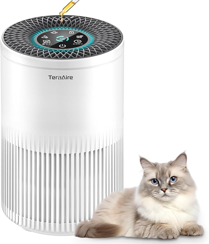 Air Purifiers for Bedroom Home, Air Purifier with PM 2.5 Air Quality Monitor Cover Up to 1235 Ft², Air Filter Cleaner with 5 mode Light, Sleep Mode, Timer, Fragrance Sponge for Smoke, Odor, Dander