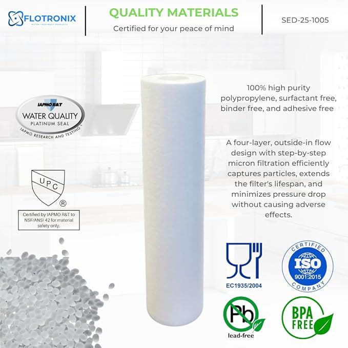 Flotronix 5 Micron 10" x 2.5" Sedmient Filter Whole House Water Filter Replacement, Compatible with Well Water Filters - P5, AP110, WHKF-GD05, 155014-43, FXUSC, 4 Pack