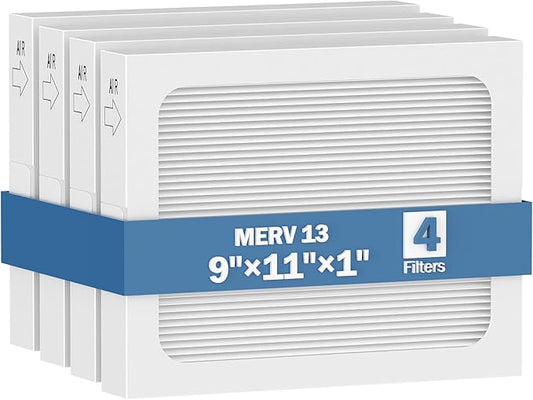 9 x 11 x 1 MERV 13 Replacement Dehumidifier Filter Compatible with Santa Fe Compact70, Ultra70, Element, Compact2, UA 65H, High Efficiency for Dust, Pollen, Pet, Smoke, Wildfire, VOCs, 4 Pack (White)