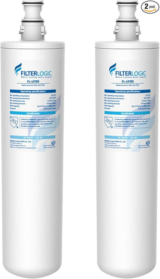 Filterlogic 3US-PF01 3US-MAX-F01 Replacement Filter, NSF/ANSI 42 Certified Replacement for Filtrete® 3US-PF01, 3US-MAX-F01H, 3US-PF01H, Delta RP78702, Manitowoc K-00337, K-00338, HF20, HF25, Pack of 2