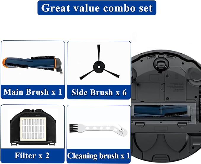 Vacuum Replacement Parts Accessories Kit Compatible With Shark RV2310AE Matrix Robot Vacuum Cleaner, 1 Main Brush, 2 HEPA Filters, 6 Side Brushes, 1 Cleaning Brush 10 Pack
