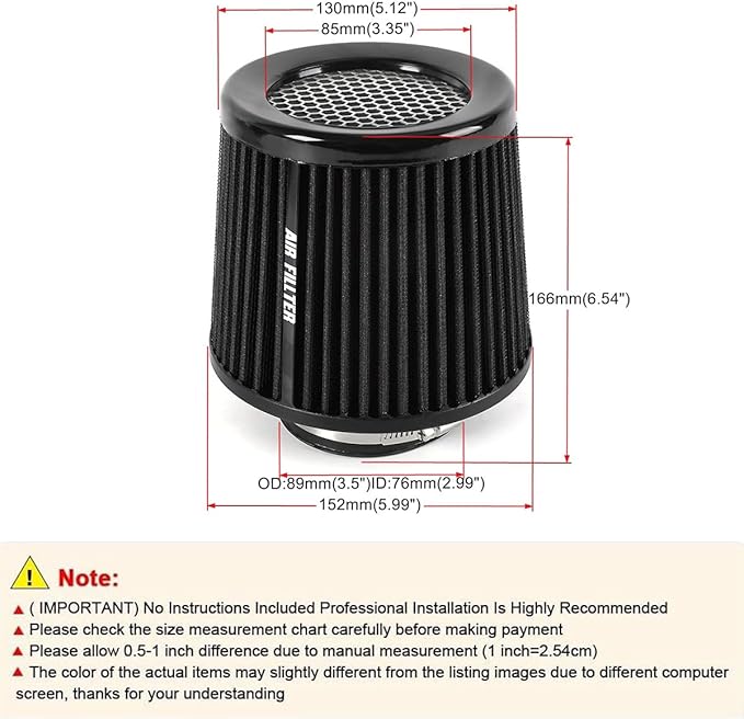 muge racing Universal 3 Inch 76mm Air Intake Filter Replacement Cone Air Filters Quality Dry Air Filter