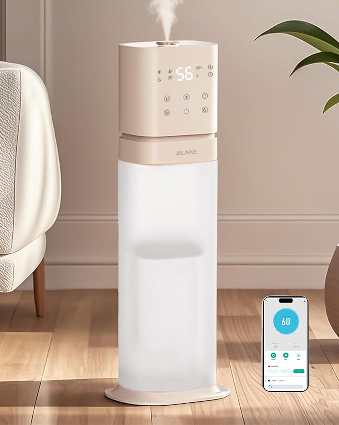 Smart Humidifier Large Room, 2.1Gal/8L Humidifiers for Bedroom with Extended Tube&Night Light, Whole House Cool Mist Humidifiers, WIFI App&Voice Control, School/Office/Warehouse, Pale Pink