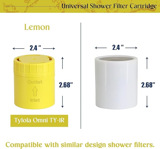 High Output Universal Shower Filter Replacement Cartridge –Efficiently Remove Chlorine, Heavy Metals & dirt, Infused with Vitamin C Lemon Scent – Fit Famous Showerhead Filters Brand(1 Pack)