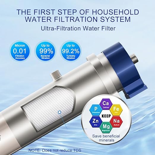 13.21GPM Ultra-Filtration Whole House Water Filter, Stainless Steel Water Filter System for Home, 99.99% of Contaminants Larger Than 0.01μm for Tap/Well/Lake Water- UF6