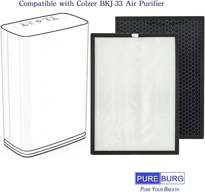 PUREBURG Replacement Filter Compatible with COLZER BKJ-33 Air Purifier,1-Pack H13 HEPA Activated Carbon 2-IN-1 3-Stage Filtration Air Clean Dust VOCs