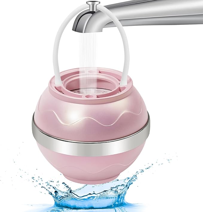Bath Filter for Tub,Bath Water Filter for Softer Hair&Skin, 8 Stage Filtration Bathtub Water Filter 2,500 Gallons, 6 Dimensional Effect，BPA Free Easy to Install for Home, Hotels&Spa（Light Pink）