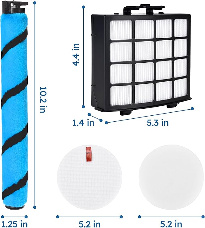 AZ2000 Filter Replacement for Shark Vertex DuoClean PowerFins AZ2002 AZ2000 AZ2000W AZ2001AMZ Upright Vacuum, Part #1483FC2000 XHFAZ2000 XFFKAZ2000, 1 Brushroll, 2 HEPA + 6 Foam Felt Filters