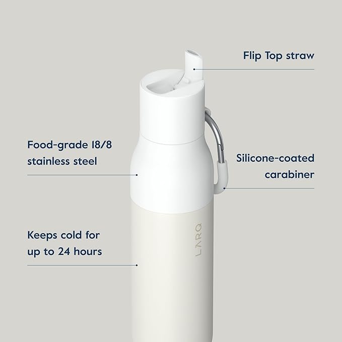 LARQ Bottle Flip Top 17 oz - Insulated Reusable Stainless Steel Water Bottle With Straw | BPA Free | For Sports, Gym, and Travel | Keep Drinks Cold for 24 Hours | Granite White