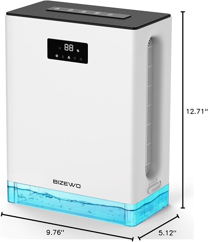 BIZEWO Dehumidifier for Home, (980 sq.ft) Queit Dehumidifiers for Basement, Bathroom, Bedroom with 101 oz Water Tank, Large Room Dehumidifier with 2 Working Mode, Auto Shut Off, 7 Colors LED Light