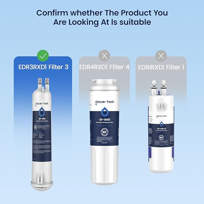 GLACIER FRESH EDR3RXD1 Refrigerator Water Filter, Compatible with 4396841, KAD3RXD1, WHR3RXD1, 4396841, 4396710, Filter 3, 46-9083,46-9030, 9030, 9083 Refrigerator Water Filter, 1 Pack