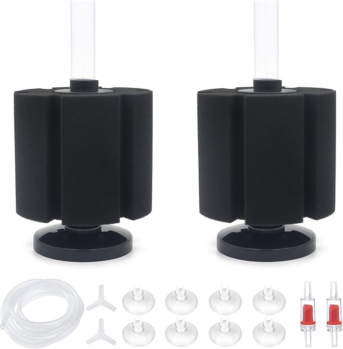 ALEGI 2 Pcs Large Sponge Filter Kit with Airline Tubing, Air Pump Valves, Suction Cups for 125 Gallon Tank