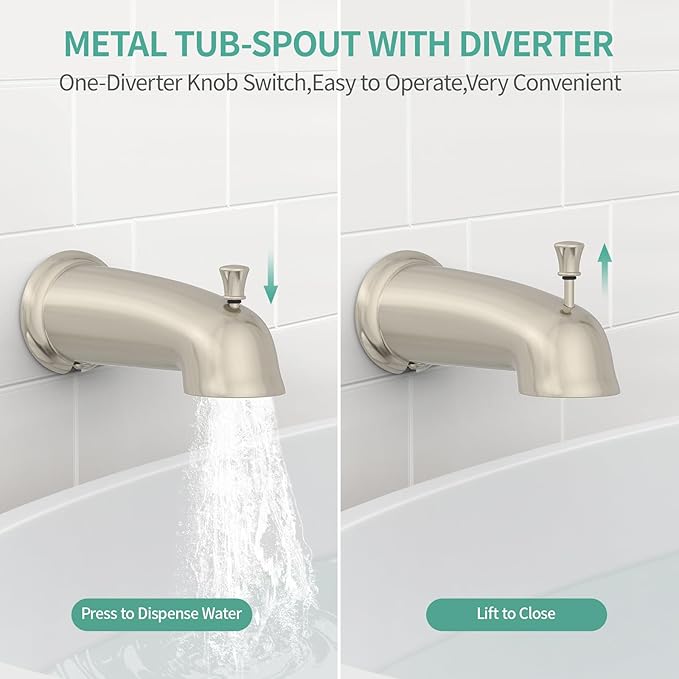 SR SUN RISE Shower System with Tub Spout Rain Shower Tub Set, High Pressure 35-Function Dual 2-in-1 Shower Combo Faucet with Valve, Patented 3-Way Water Diverter in Brushed Nickel (Valve Included)