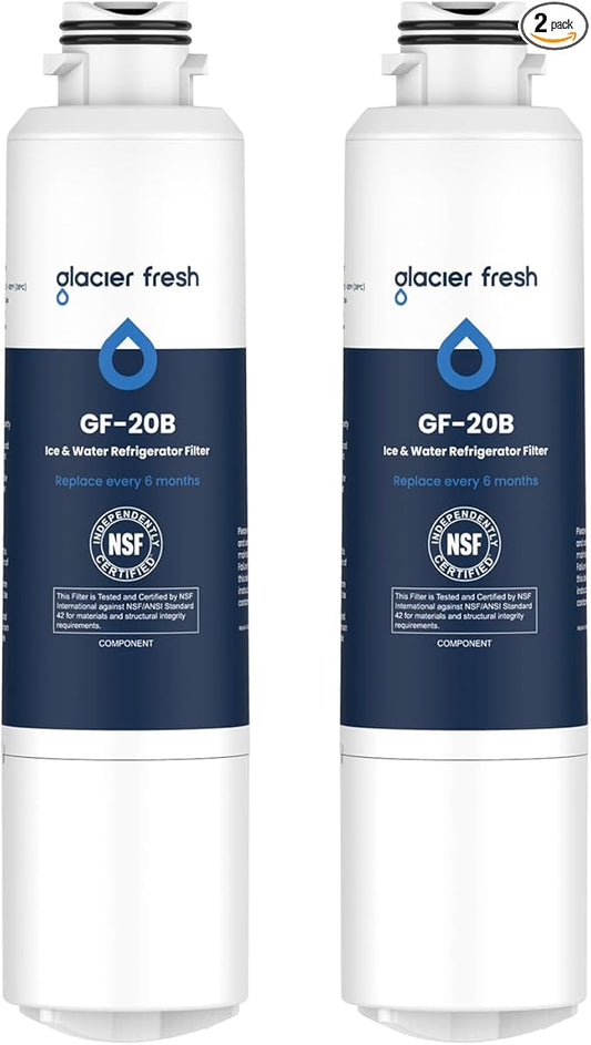 GLACIER FRESH Compatible with Samsung DA29-00020B Refrigerator Water Filter, DA29-00020A/B, DA29-00020B-1, HAF-CIN/EXP, 46-9101, RF4267HARS For French Door Fridge Kitchen (2 PACK)