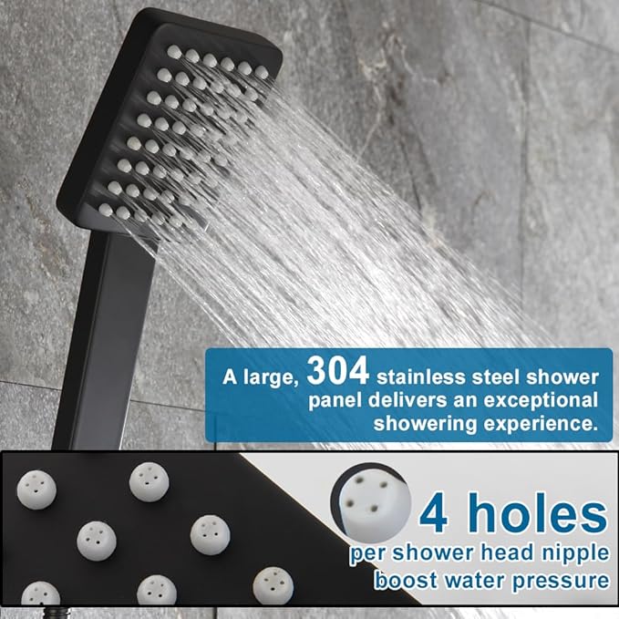 POP SANITARYWARE All Metal Matte Black Shower Head with Handheld, High Pressure 12 Inch Showerhead Combo, 71 Inch / 6 ft Hose, Press Button 4-Way Diverter, Adjustable Extension Arm
