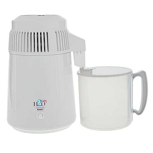 H2o Labs Best-in-Class Model 100 White Baked-enameled Metal Body 1-Gallon Countertop Home Water Distiller with Break-Resistant Food-Safe Polypropylene Carafe and Most Effective VOC Removal