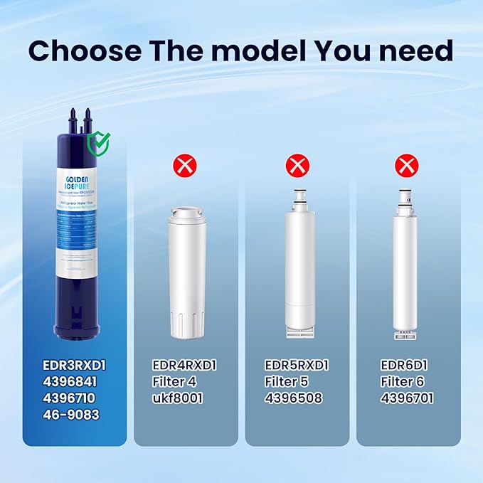 GOLDEN ICEPURE RFC6600A Compatible with 4396841 Refrigerator Water Filter, EDR3RXD1, KAD3RXD1, WHR3RXD1, 4396841, 4396710, Filter 3, 46-9083,46-9030