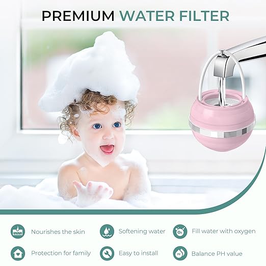 Bath Filter for Tub - 8 Stages Bath Water Filter for Tub Faucet, Hard Water Softener to Remove contaminants, Chlorineand Fluoride, 2,500 Gallons of Filtration, BPA Free (Pink)